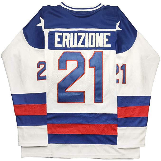 1980 Miracle On Ice #21 Mike Eruzione USA Hockey Jersey White Blue